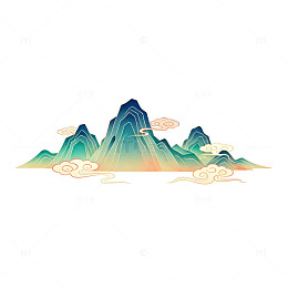 国潮山水画风格元素插画