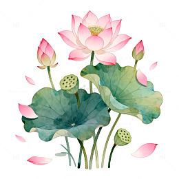 水墨荷花装饰图案设计素材