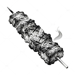 黑白烧烤肉串插画图片
