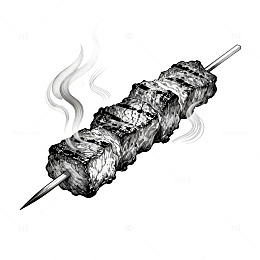 黑白烤肉串美食插画素材