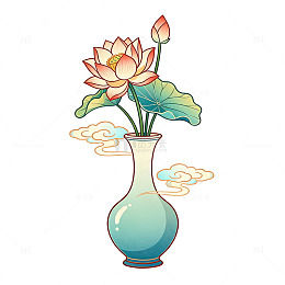 淡雅花瓶荷花图案设计素材