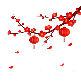 中国红梅花灯笼节日装饰素材