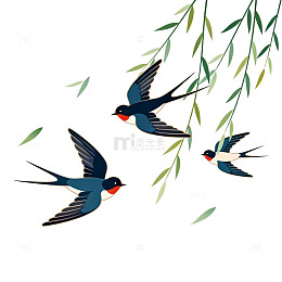 卡通燕子春天柳枝插画