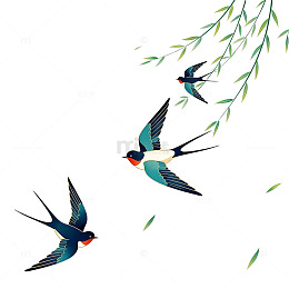 春日燕子飞柳插画