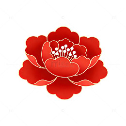 红色牡丹图案装饰元素