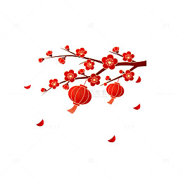 春节梅花红灯笼图案设计元素