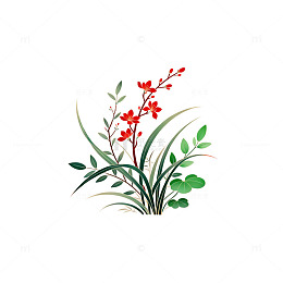 手绘风格红花绿植矢量图案