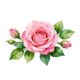 水彩风格粉色玫瑰花插画素材