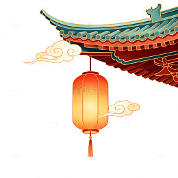 古风灯笼屋檐插画素材