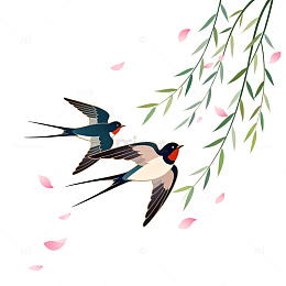 燕子桃花春天插画