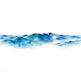 蓝色海浪水彩画