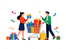 卡通风节日购物场景矢量插画