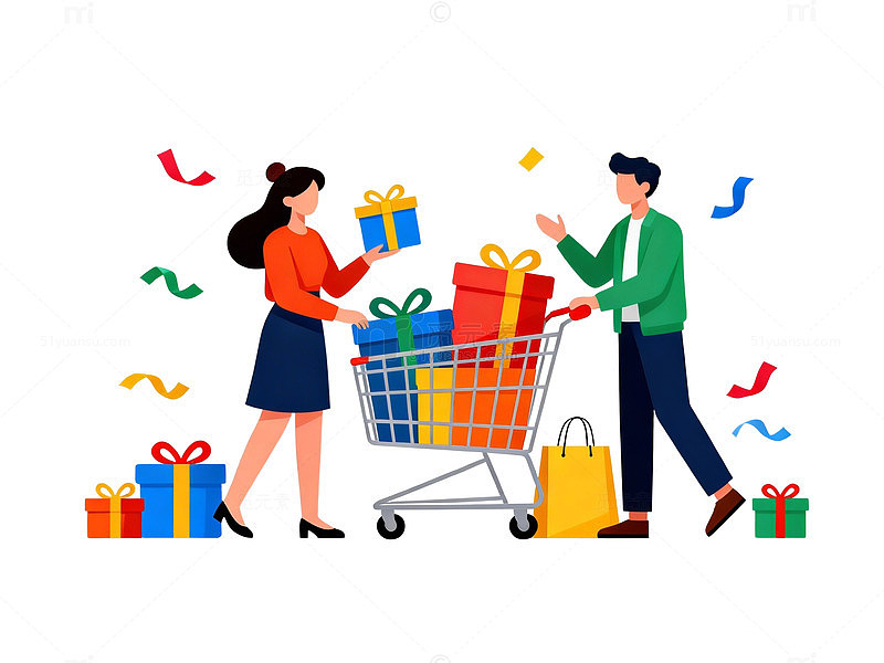 卡通风节日购物场景矢量插画