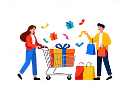 卡通购物狂欢节欢乐场景插画