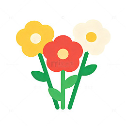 卡通风三朵鲜花图案设计元素