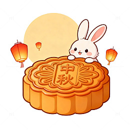 卡通兔月饼中秋节祝福图片