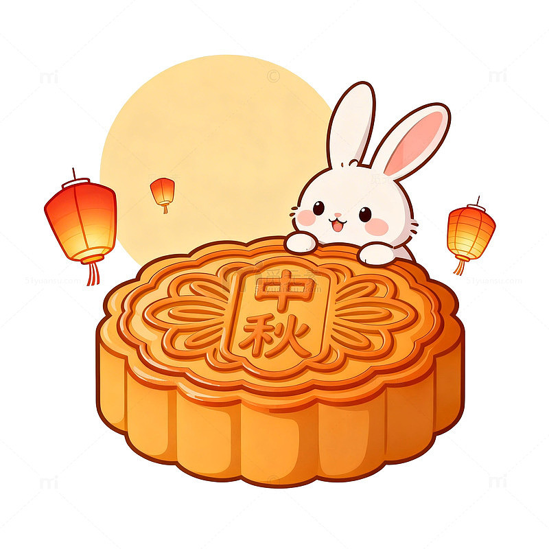 卡通兔月饼中秋节祝福图片