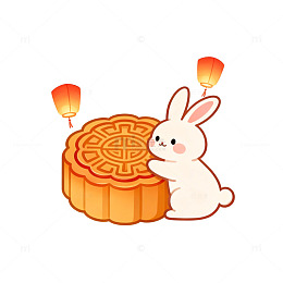 卡通中秋兔月饼灯笼设计元素