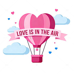 爱心热气球浪漫插画