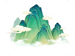 国风山水画云雾缭绕