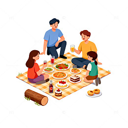 野餐家庭聚会卡通插画