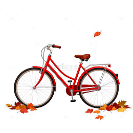 秋叶红自行车插画
