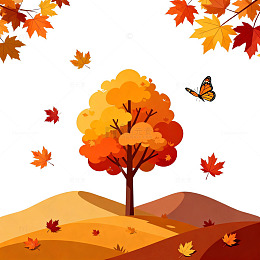 秋日风景卡通插画