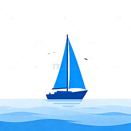 蓝色帆船海面插画