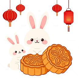 可爱兔子月饼中秋节插画素材