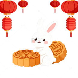 中秋兔兔月饼插画