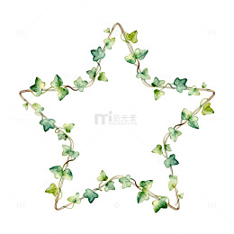 水彩绿藤星形装饰图案