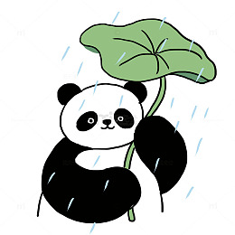 春雨熊猫避雨免抠元素
