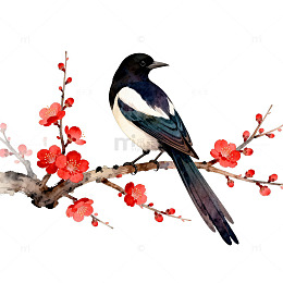 喜鹊登梅水彩画