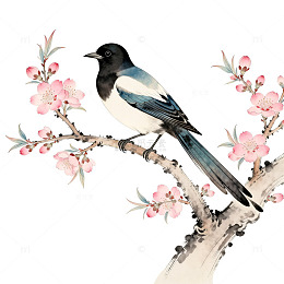 水墨喜鹊桃花图