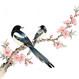 工笔花鸟图喜鹊桃花