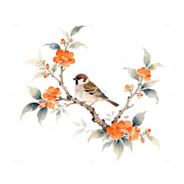 水彩花鸟图装饰设计图案
