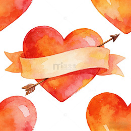 水彩心形箭图案设计素材
