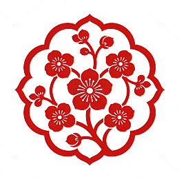 传统红花剪纸花卉图案