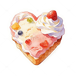 心形冰淇淋甜点插画