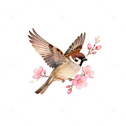 花鸟图春天手绘插画素材