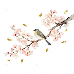 水彩花鸟图春天装饰画设计素材