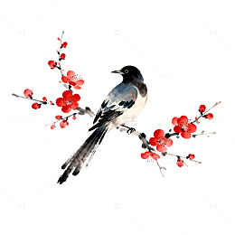 水墨花鸟画喜鹊梅花图