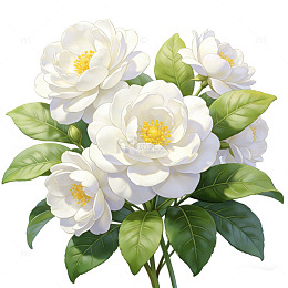 写实风白色山茶花插画