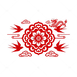 传统中国龙纹花鸟剪纸