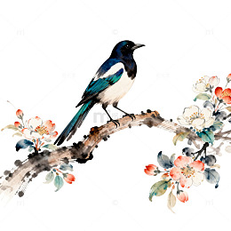 水墨喜鹊花鸟画