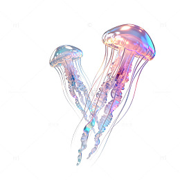 梦幻彩虹水母艺术插画