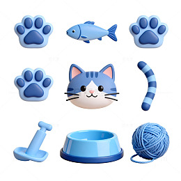 卡通猫咪元素矢量图案设计素材