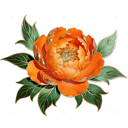 刺绣风橙色牡丹图案插画素材