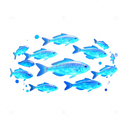 蓝色荧光鱼群海底游动