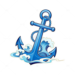 蓝色船锚海浪插画素材